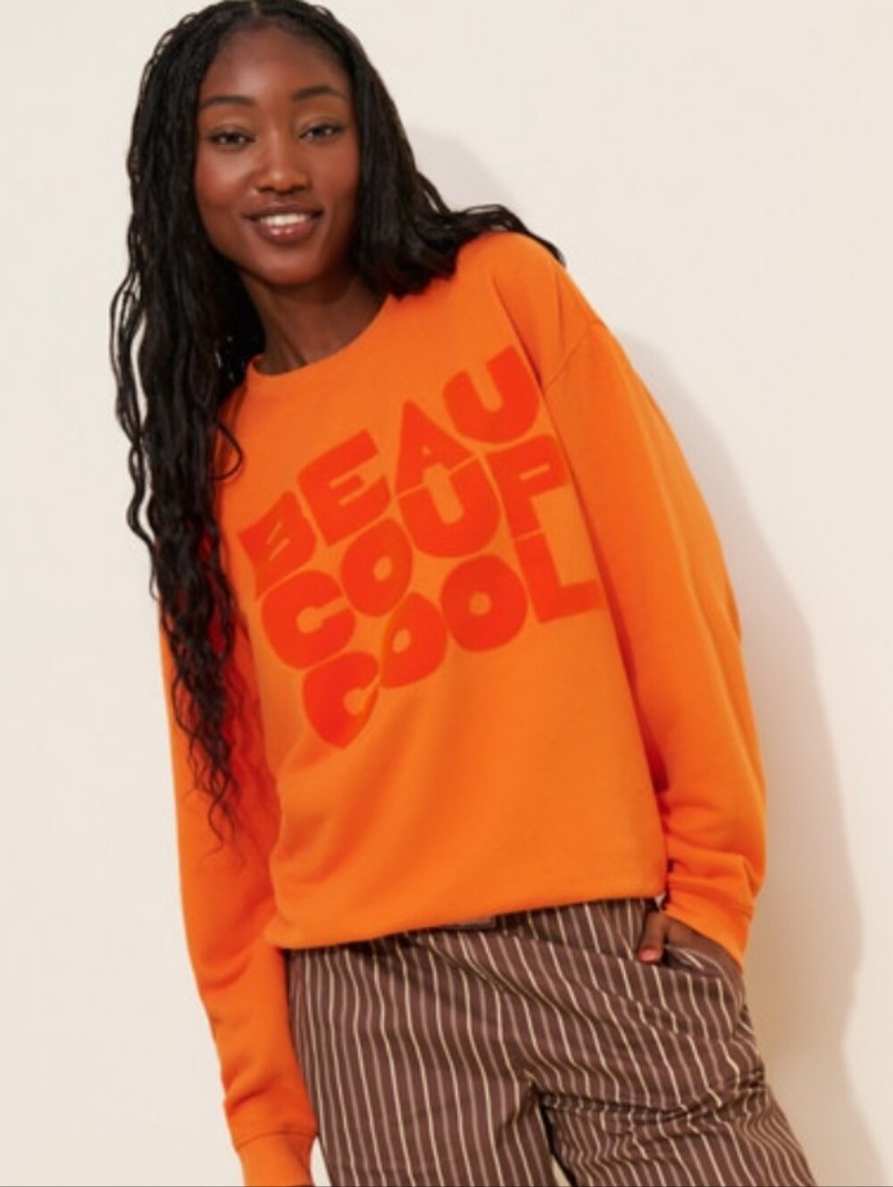 Clare V Orange Tonal Graphic Crewneck Sweatshirt